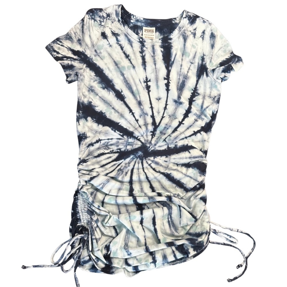 Victoria’s Secret PINK Blue Tie-Dye Ruched T-Shirt Y2K‎ Style XS